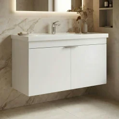 Meuble vasque suspendu 100 cm blanc 2 portes NEA