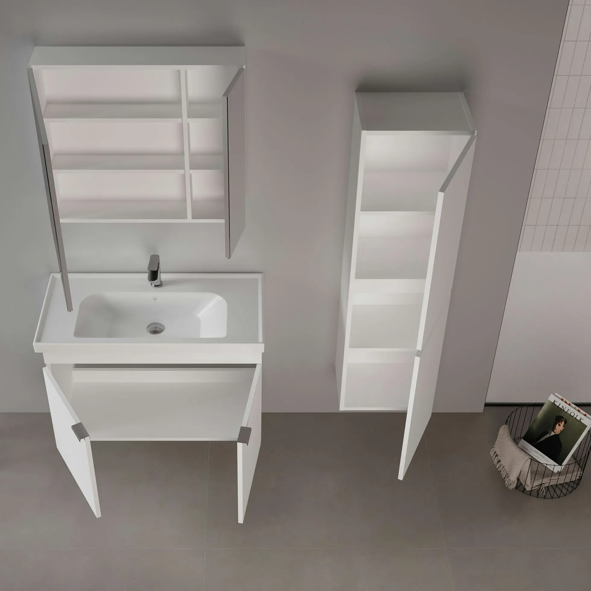 Meuble vasque suspendu 90 cm blanc 2 portes NEA