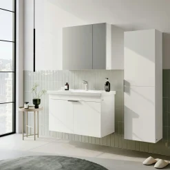 Meuble vasque suspendu 80 cm blanc 2 portes NEA