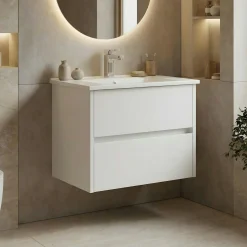Meuble vasque suspendu 65 cm blanc 2 tiroirs NAÏA