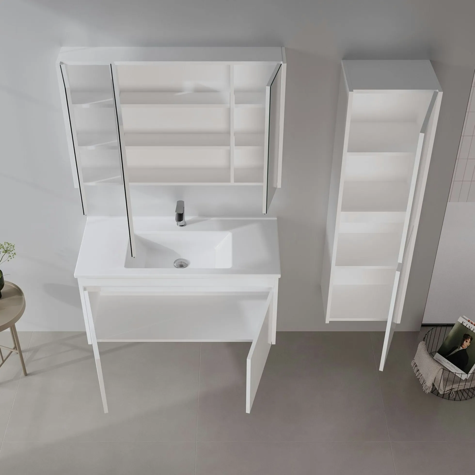 Meuble vasque suspendu 100 cm blanc 2 portes NAÏA