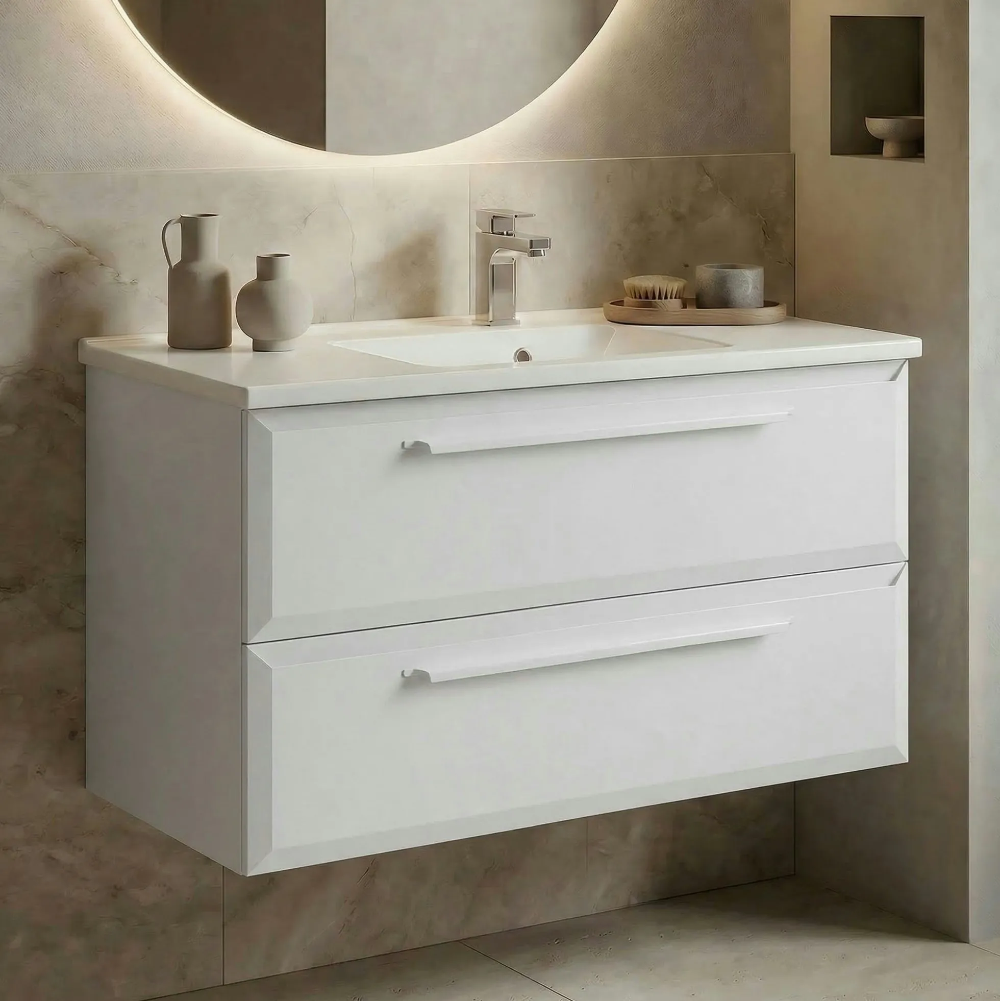 Meuble vasque suspendu 100 cm blanc 2 tiroirs NEREE