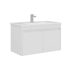 Meuble vasque suspendu 85 cm blanc 2 portes NAÏA