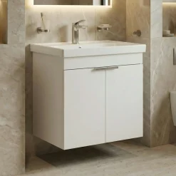 Meuble vasque suspendu 60 cm blanc 2 portes NEA