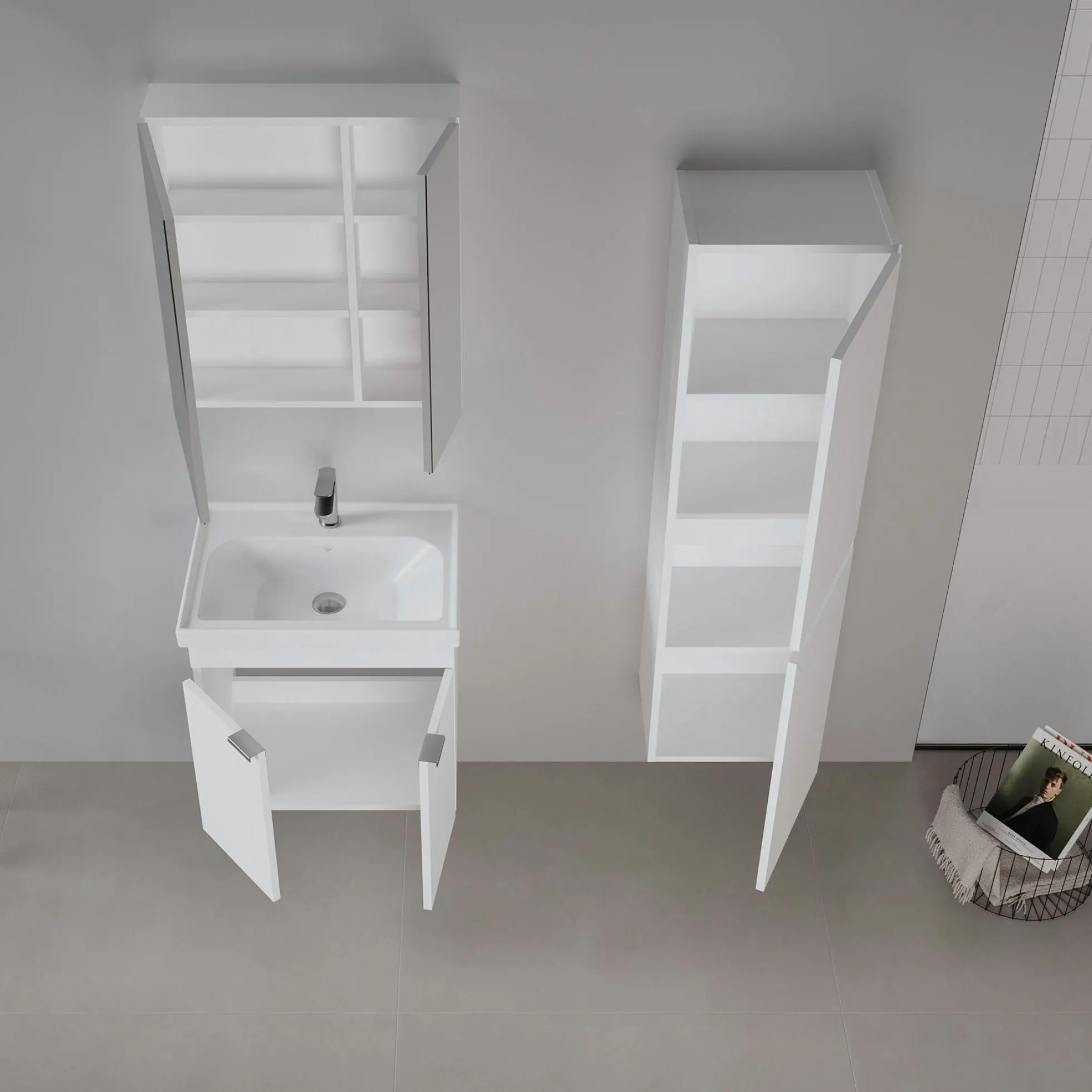 Meuble vasque suspendu 60 cm blanc 2 portes NEA