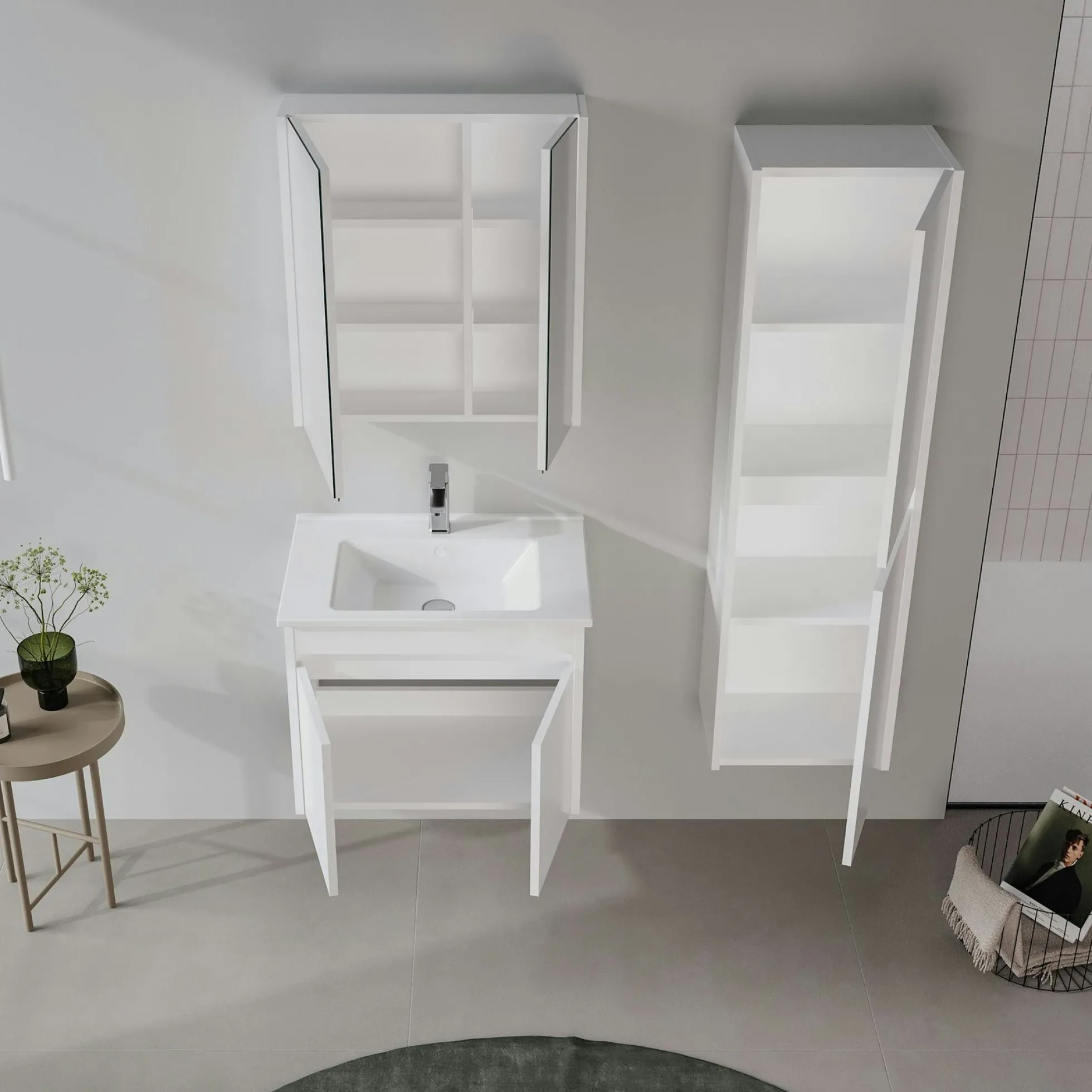Meuble vasque suspendu 65 cm blanc 2 portes NAÏA