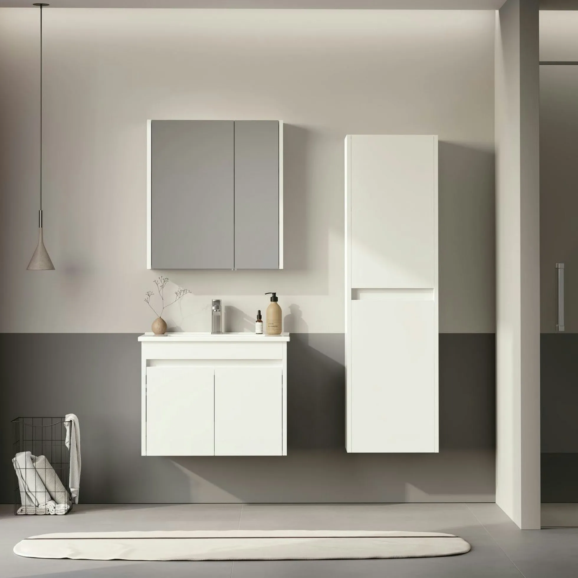Meuble vasque suspendu 65 cm blanc 2 portes NAÏA