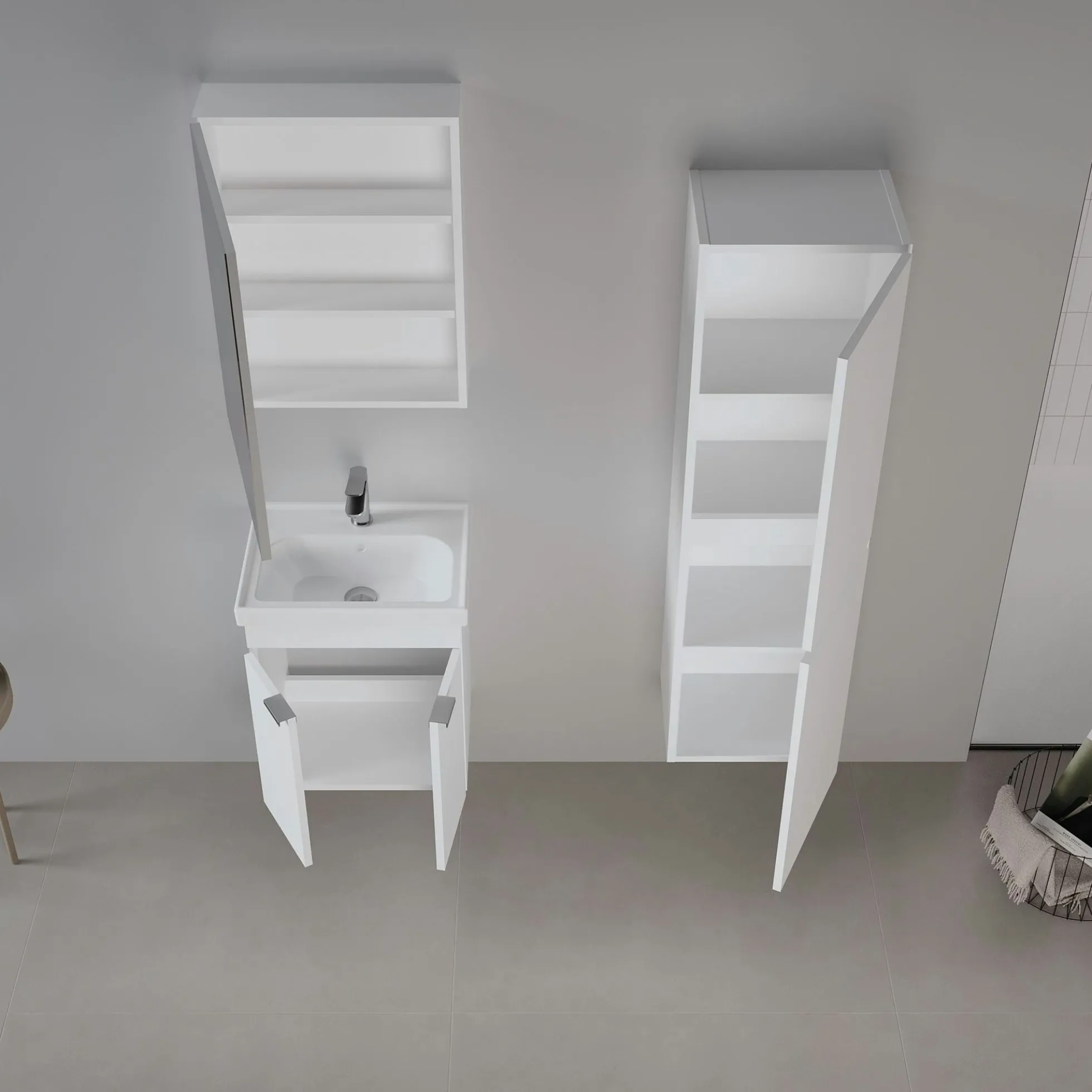 Meuble vasque suspendu 50 cm blanc 2 portes NEA