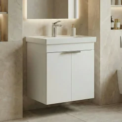 Meuble vasque suspendu 50 cm blanc 2 portes NEA