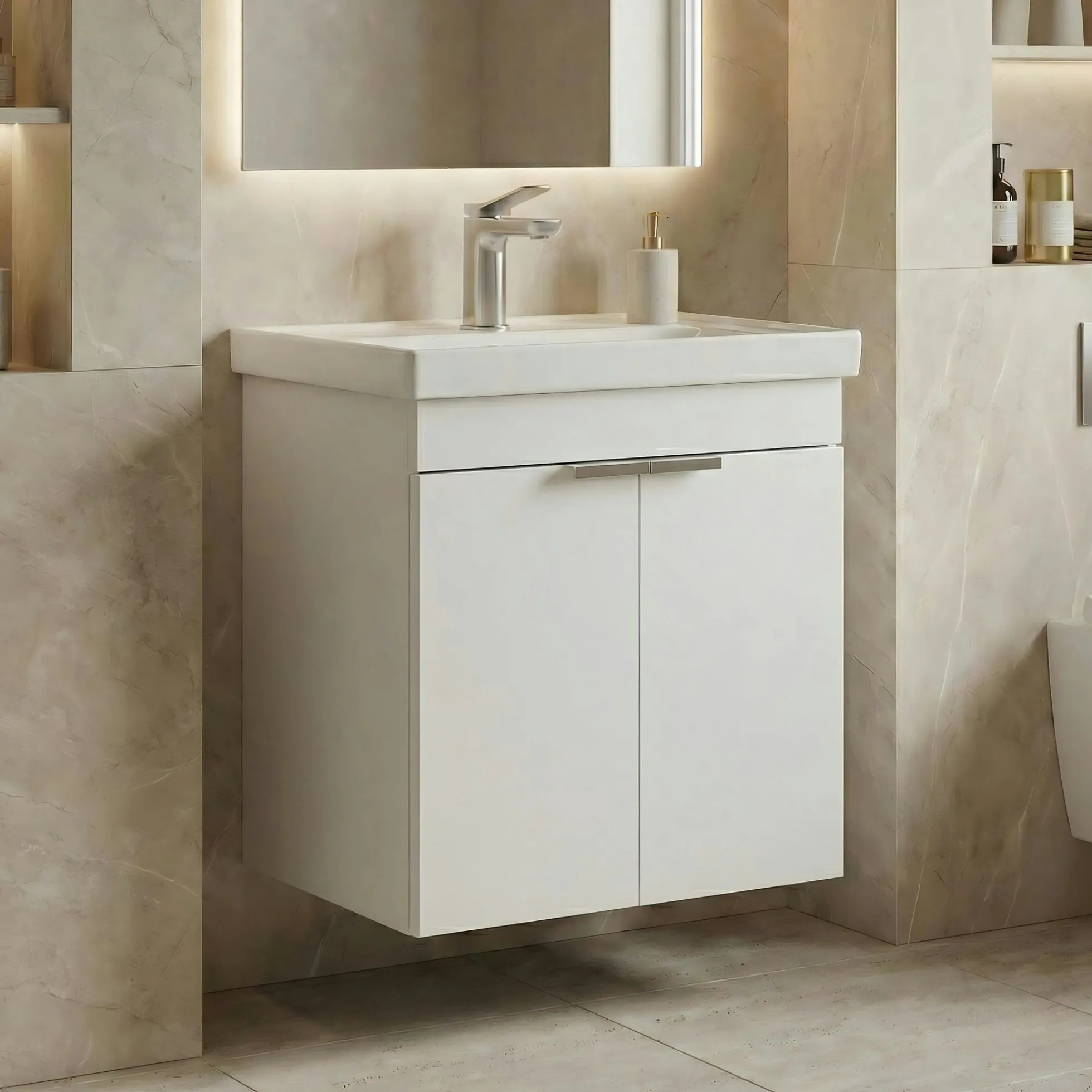 Meuble vasque suspendu 50 cm blanc 2 portes NEA