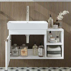 Meuble vasque suspendu 82 cm blanc 1 porte 2 niches NORIA