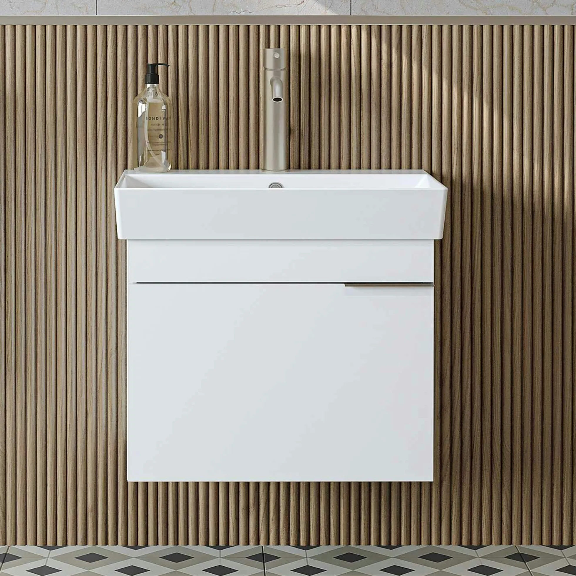 Meuble vasque suspendu 59 cm blanc 1 porte NORIA