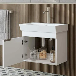 Meuble vasque suspendu 59 cm blanc 1 porte NORIA