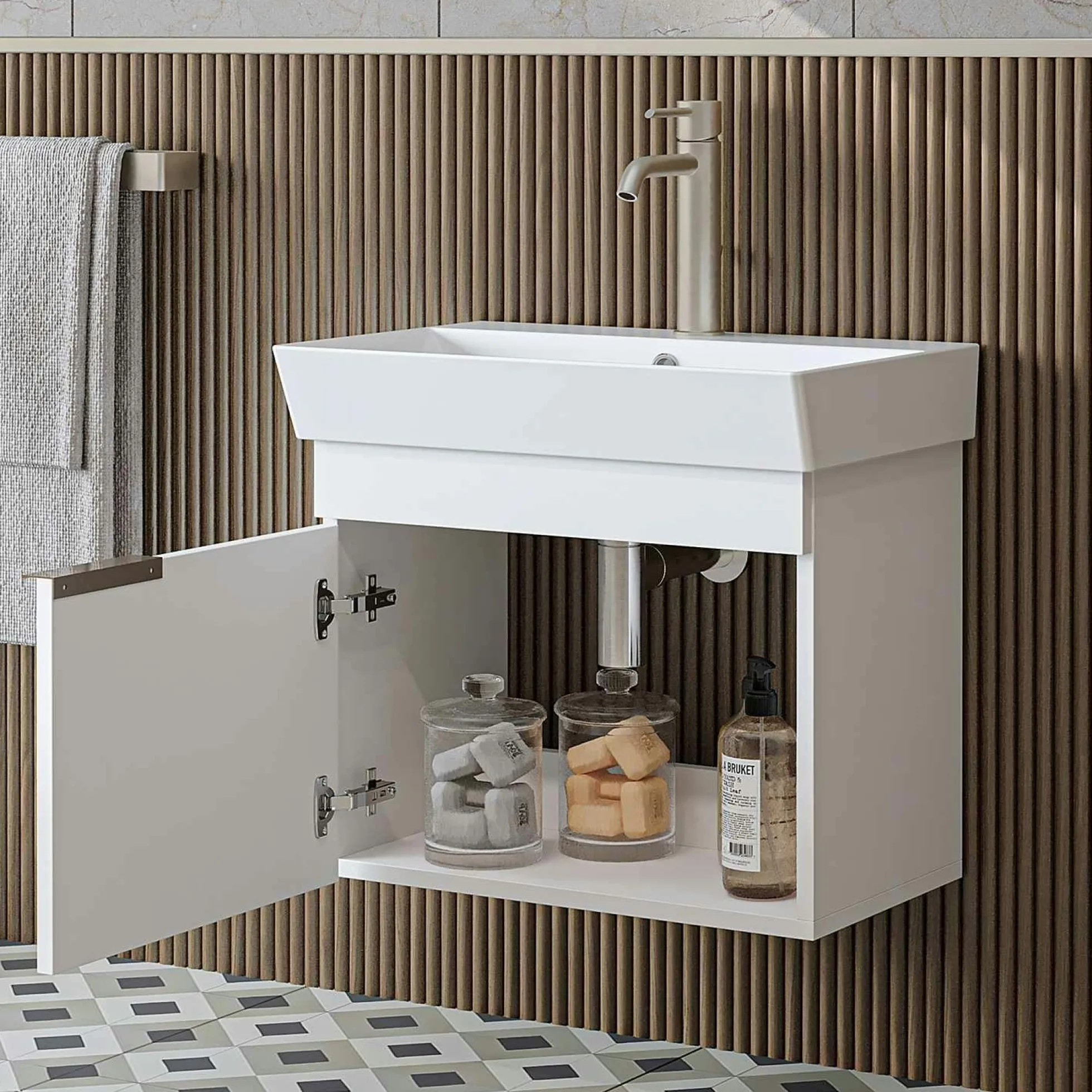 Meuble vasque suspendu 59 cm blanc 1 porte NORIA