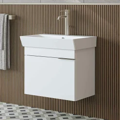 Meuble vasque suspendu 59 cm blanc 1 porte NORIA
