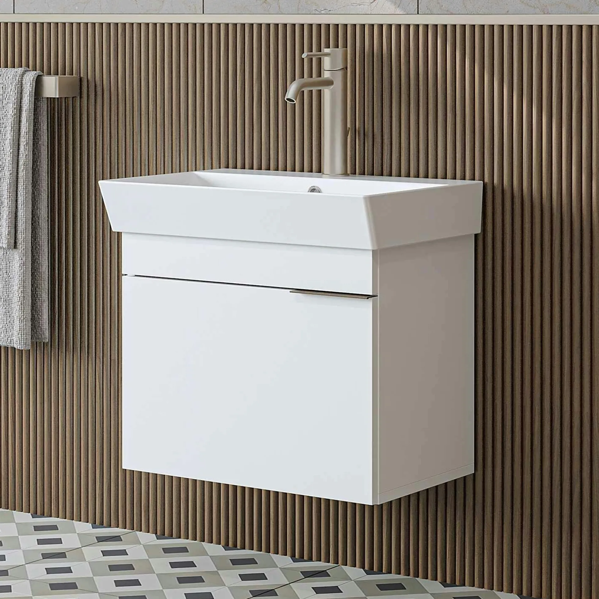 Meuble vasque suspendu 59 cm blanc 1 porte NORIA