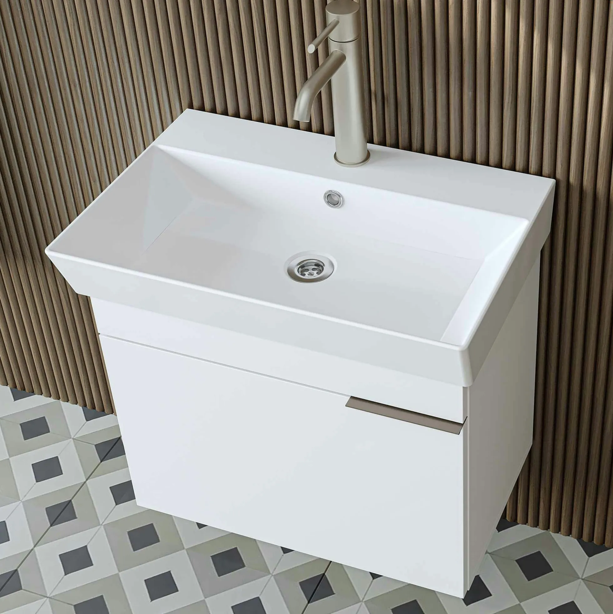 Meuble vasque suspendu 59 cm blanc 1 porte NORIA