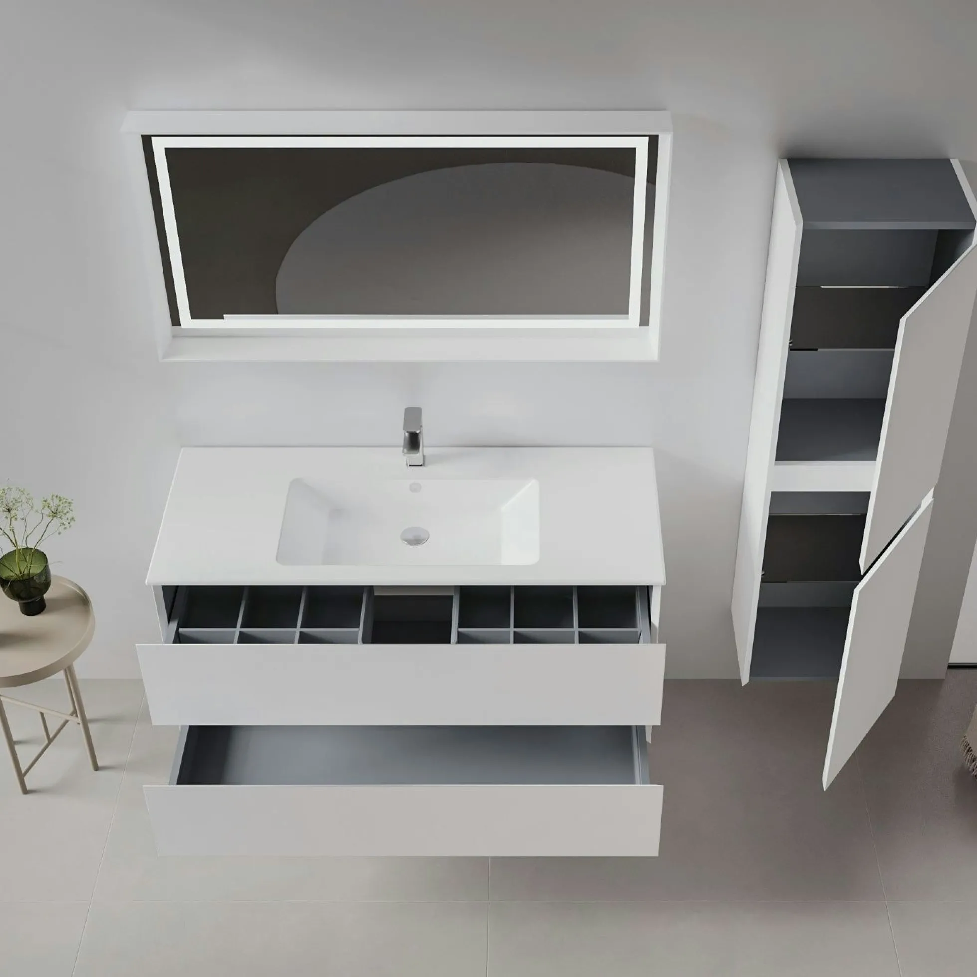 Meuble vasque suspendu 121 cm blanc 2 tiroirs OCEA