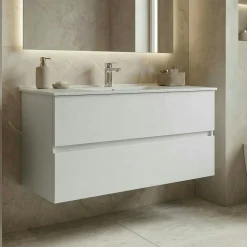 Meuble vasque suspendu 121 cm blanc 2 tiroirs OCEA