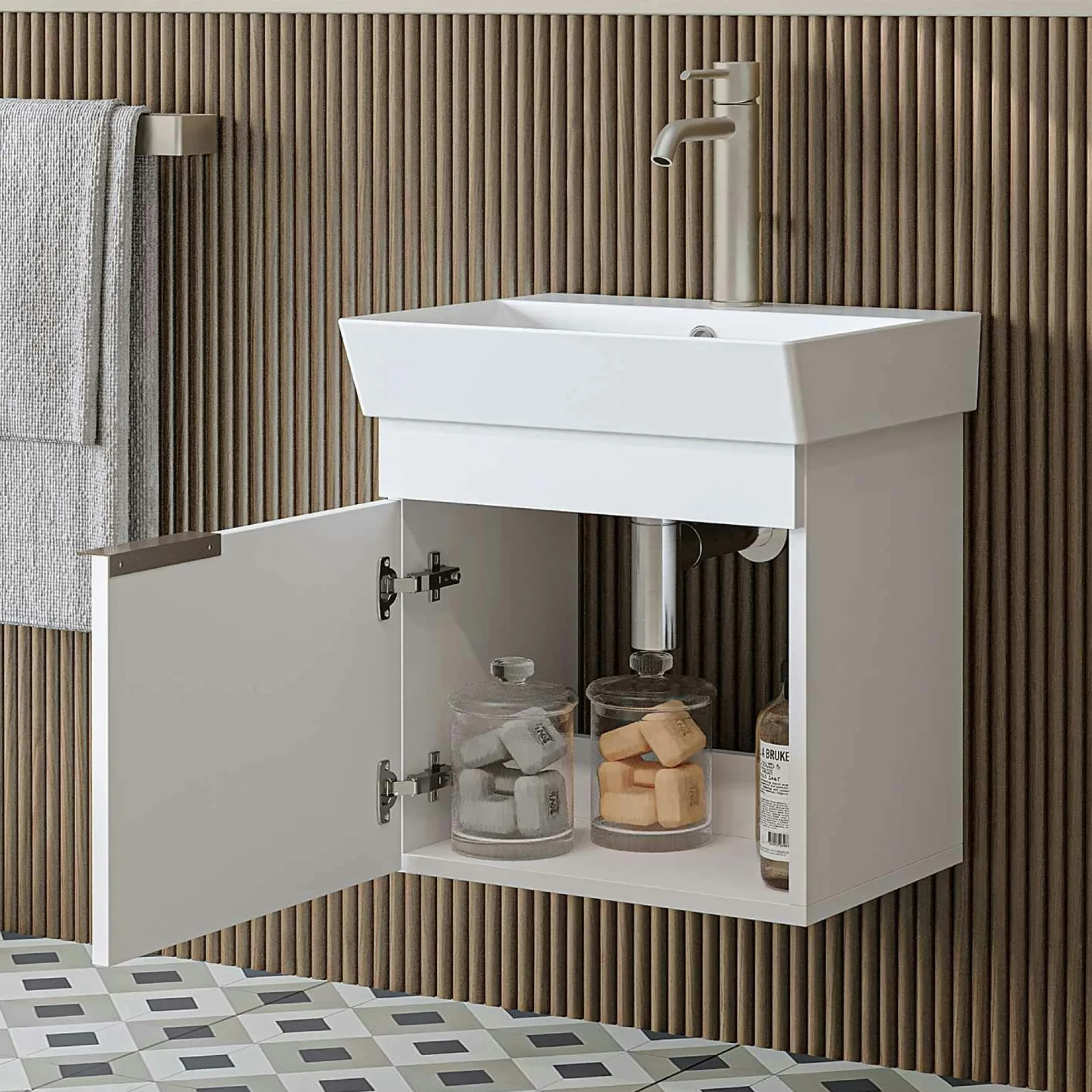 Meuble vasque suspendu 49 cm blanc 1 porte NORIA