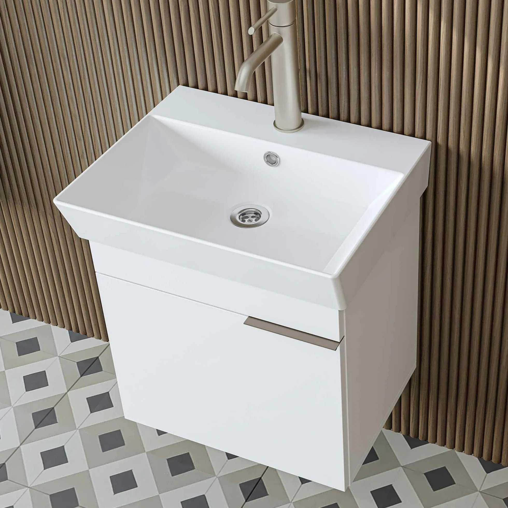 Meuble vasque suspendu 49 cm blanc 1 porte NORIA