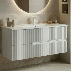 Meuble vasque suspendu 120 cm blanc 2 tiroirs ORA