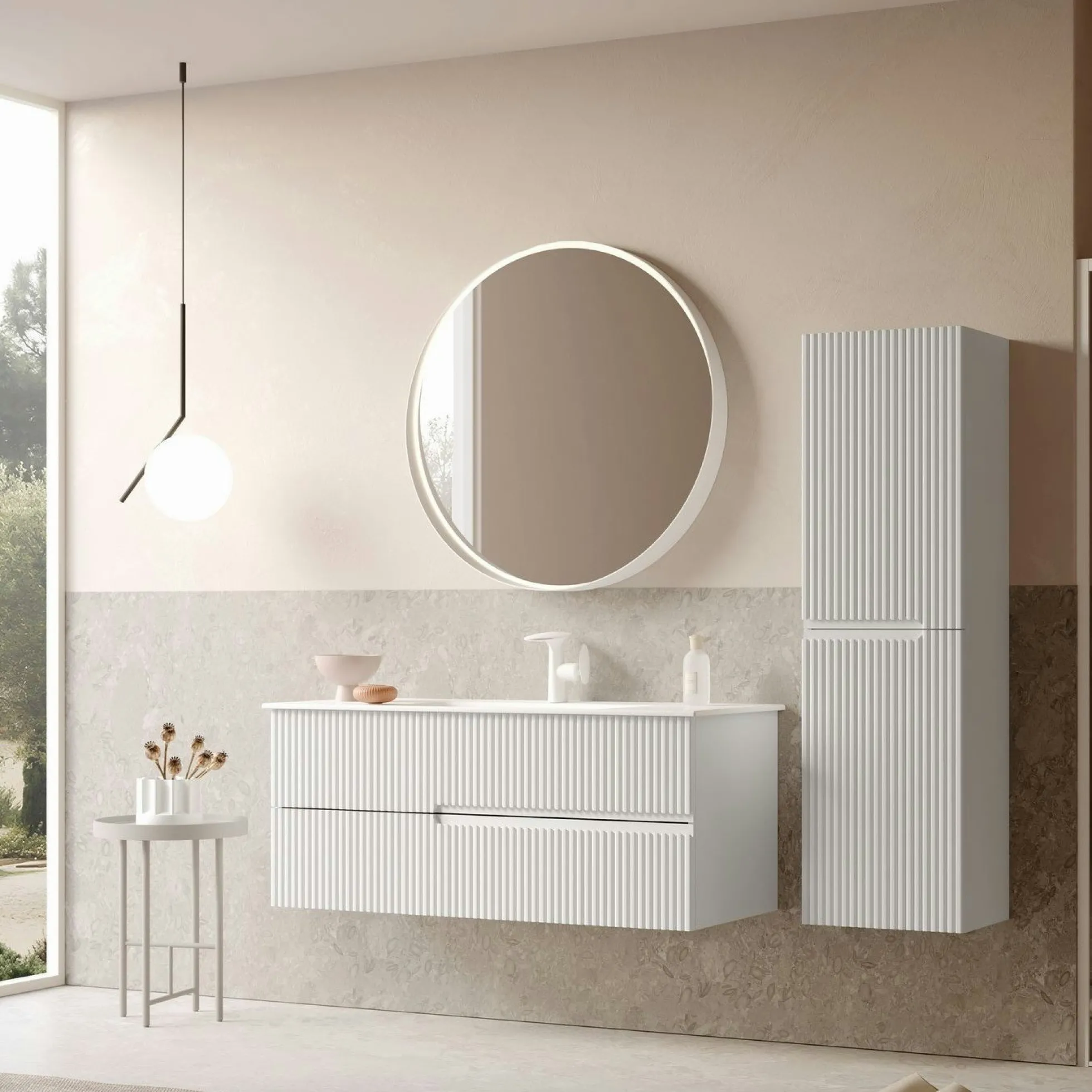 Meuble vasque suspendu 120 cm blanc 2 tiroirs ORA
