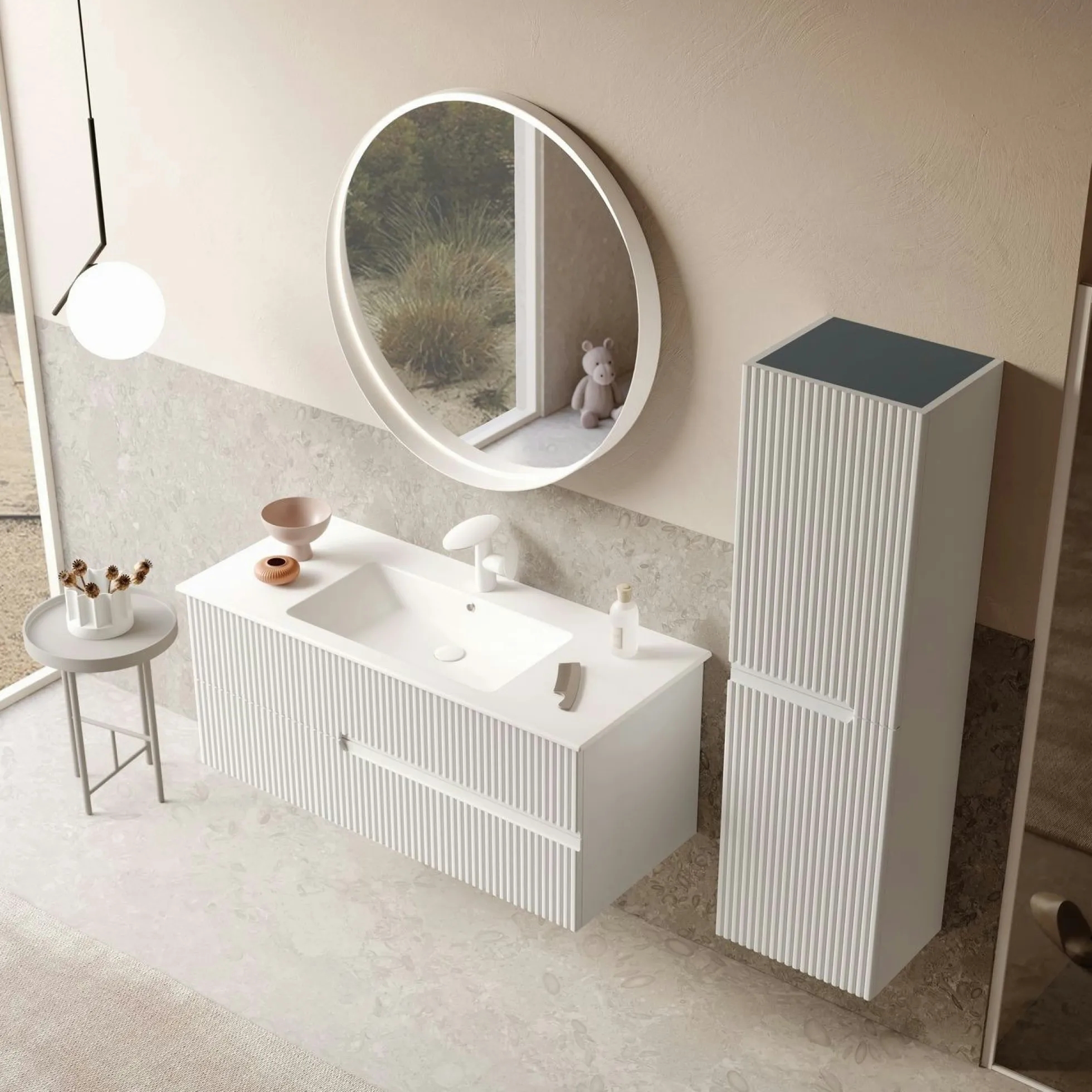 Meuble vasque suspendu 120 cm blanc 2 tiroirs ORA
