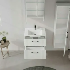Meuble vasque suspendu 65 cm blanc 2 tiroirs ONDIA