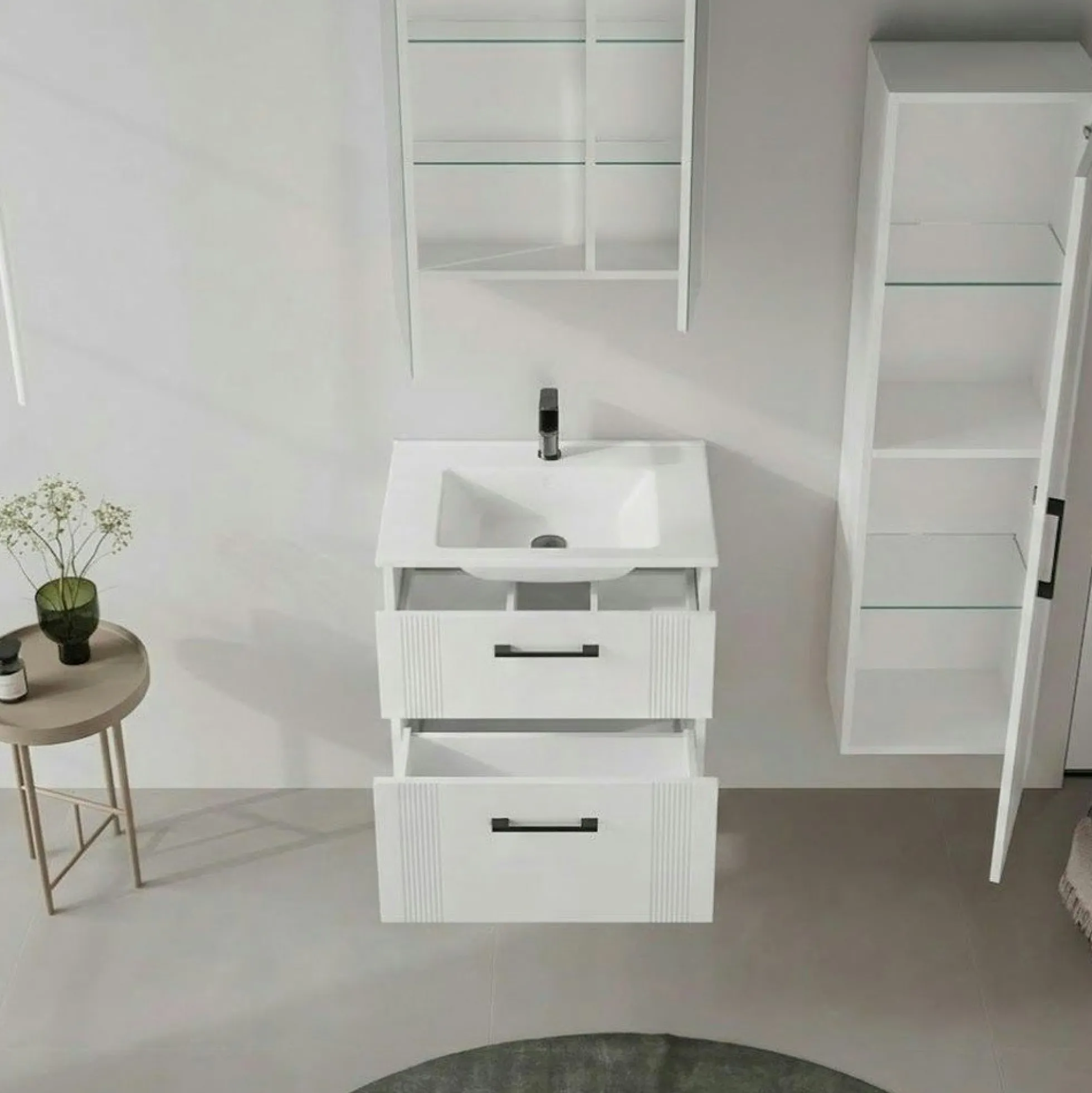 Meuble vasque suspendu 65 cm blanc 2 tiroirs ONDIA