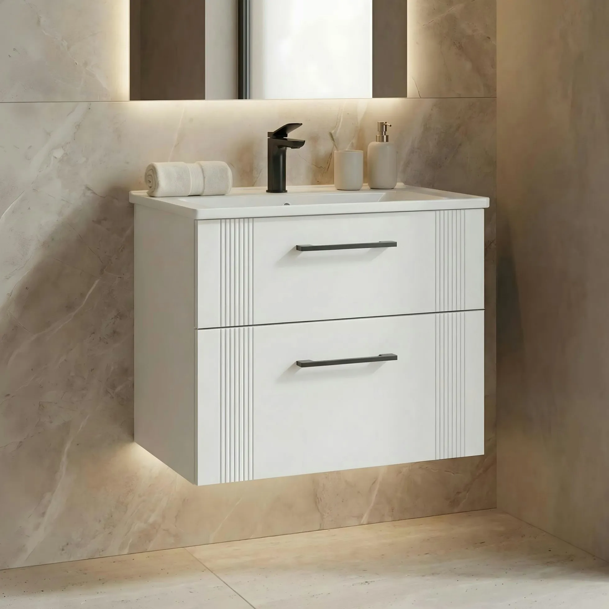 Meuble vasque suspendu 65 cm blanc 2 tiroirs ONDIA