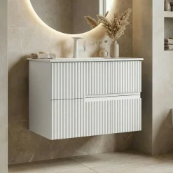 Meuble vasque suspendu 70 cm blanc 2 tiroirs RIVIA