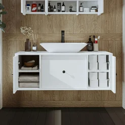Meuble vasque suspendu 120 cm blanc 2 portes 1 tiroir SIREN