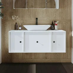 Meuble vasque suspendu 120 cm blanc 2 portes 1 tiroir SIREN