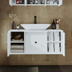 Meuble vasque suspendu 105 cm blanc 2 portes 1 tiroir SIREN