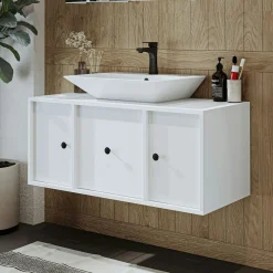 Meuble vasque suspendu 105 cm blanc 2 portes 1 tiroir SIREN