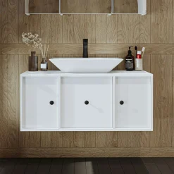 Meuble vasque suspendu 105 cm blanc 2 portes 1 tiroir SIREN