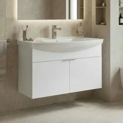 Meuble vasque suspendu 100 cm blanc 2 portes UMI