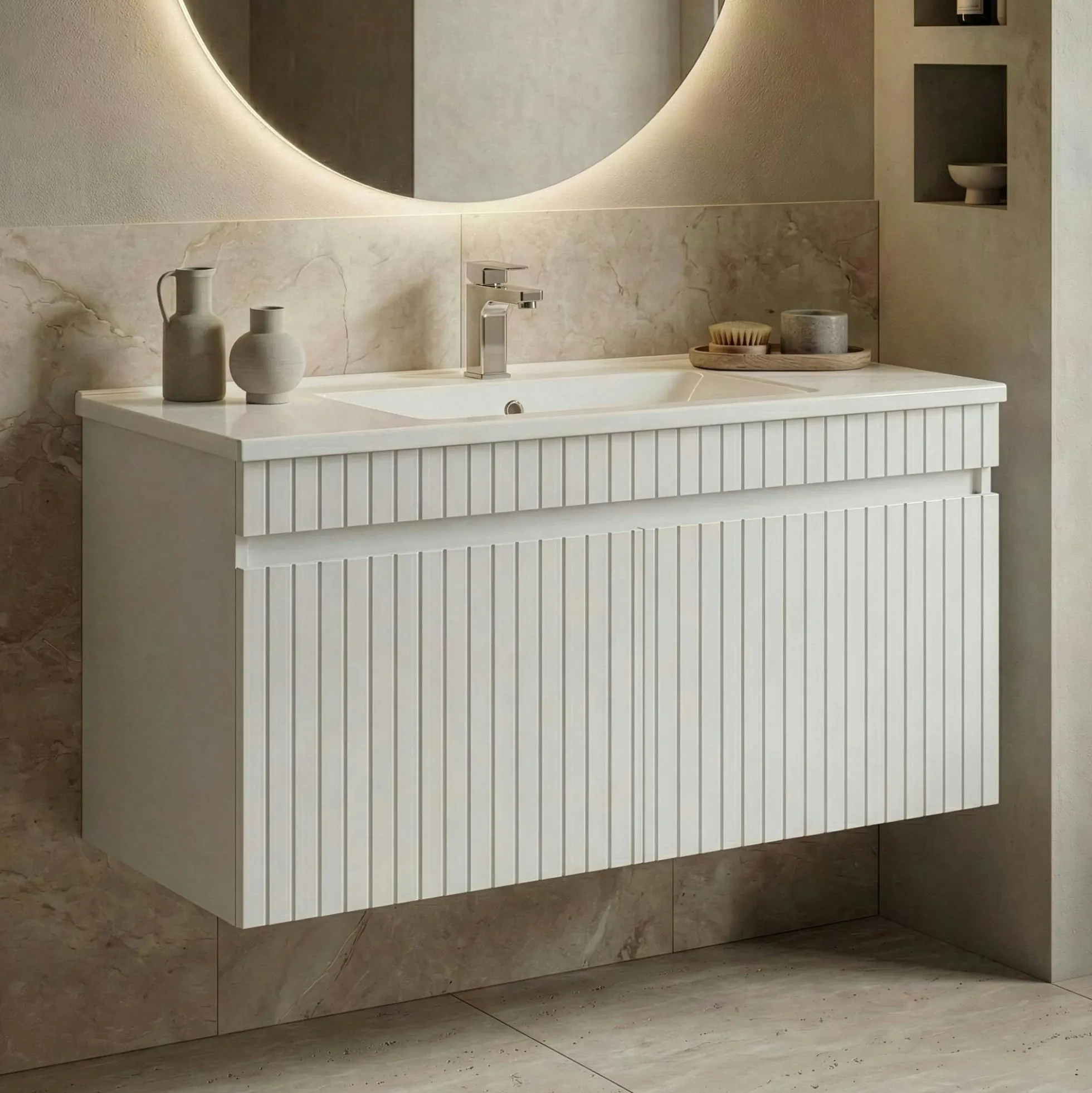 Meuble vasque suspendu 100 cm blanc 2 portes YARA