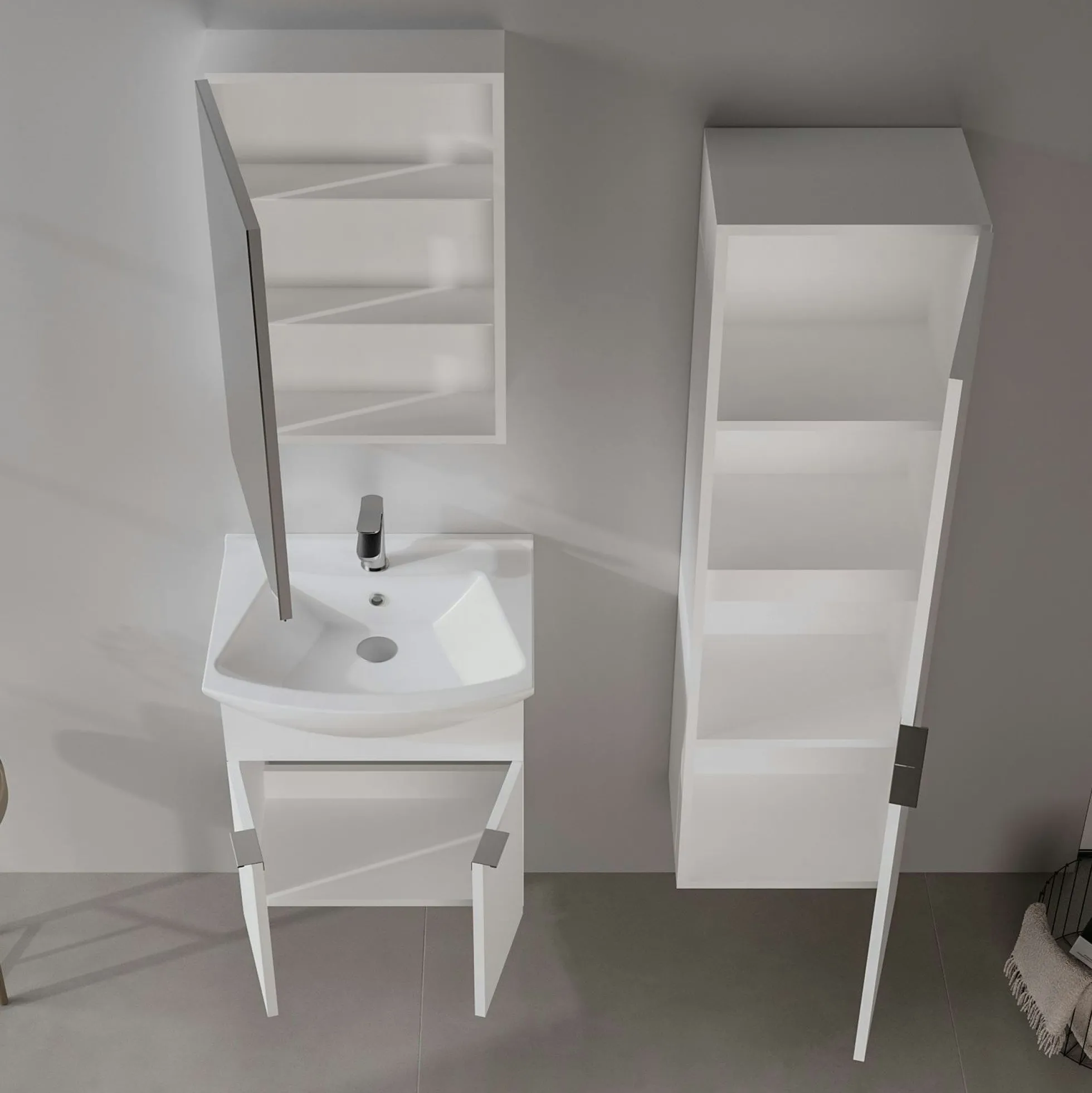 Meuble vasque suspendu 55 cm blanc 2 portes UMI