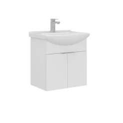 Meuble vasque suspendu 55 cm blanc 2 portes UMI