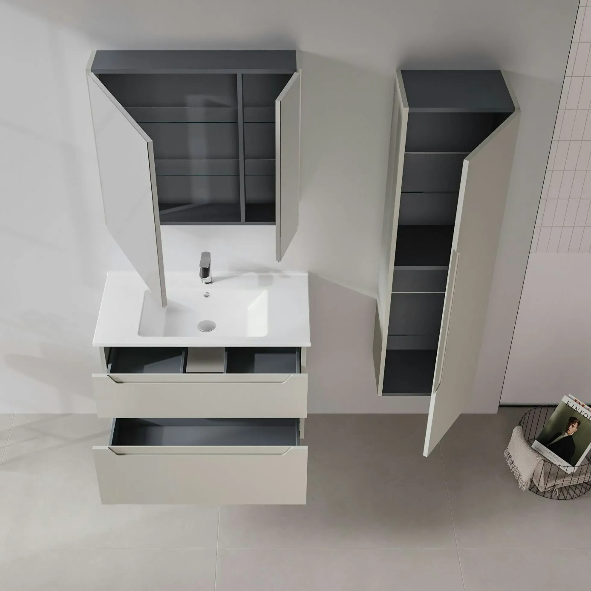 Meuble vasque suspendu 85 cm cachemire 2 tiroirs ELYO