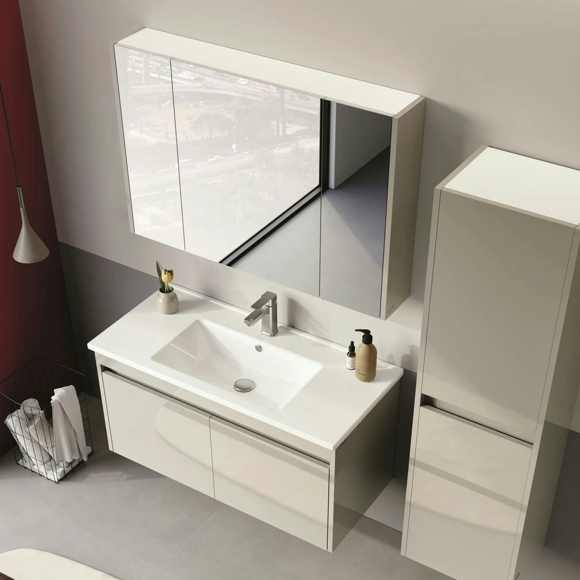 Meuble vasque suspendu 100 cm cachemire 2 portes NAÏA