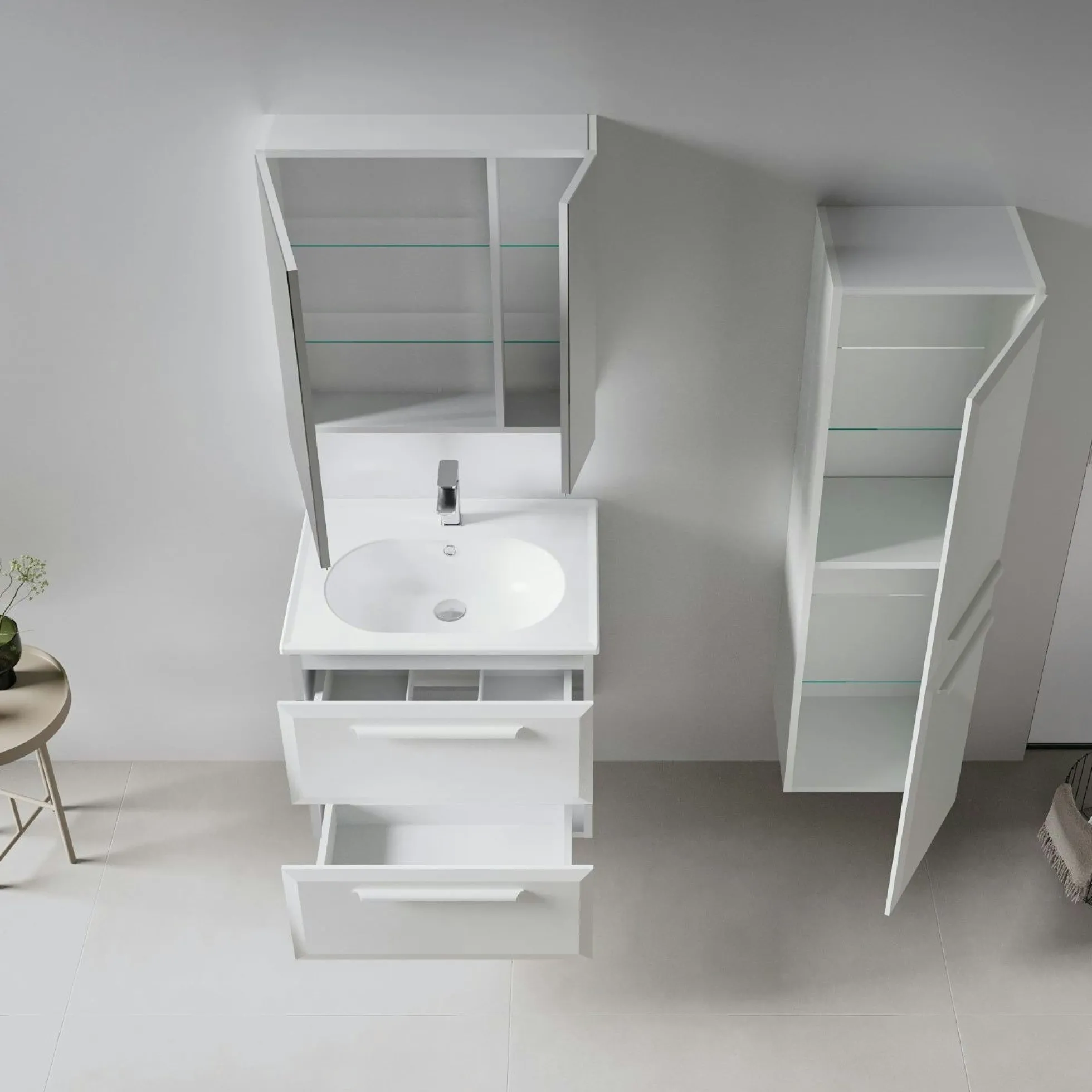 Meuble vasque suspendu 65 cm cachemire 2 tiroirs NEREE