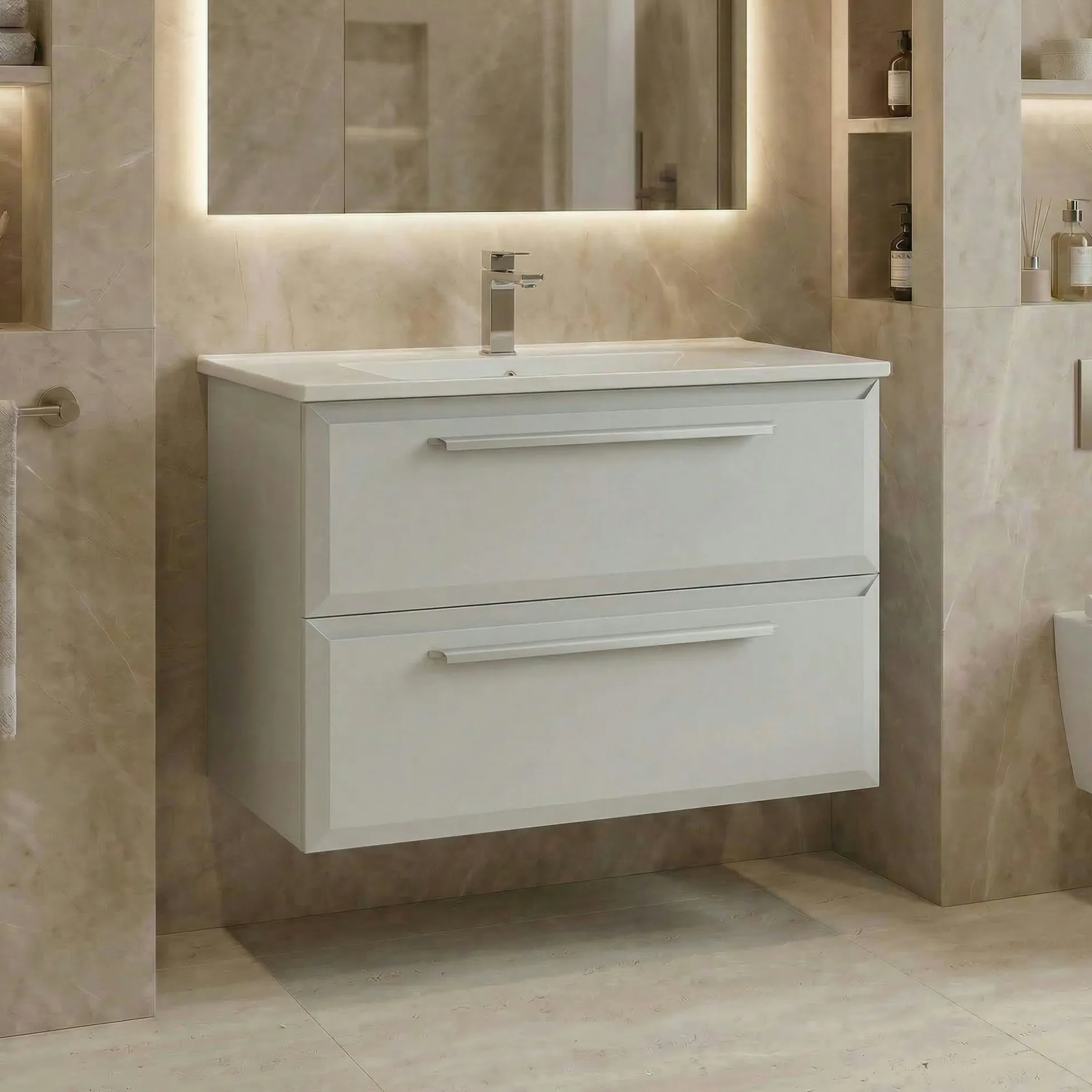 Meuble vasque suspendu 80 cm cachemire 2 tiroirs NEREE