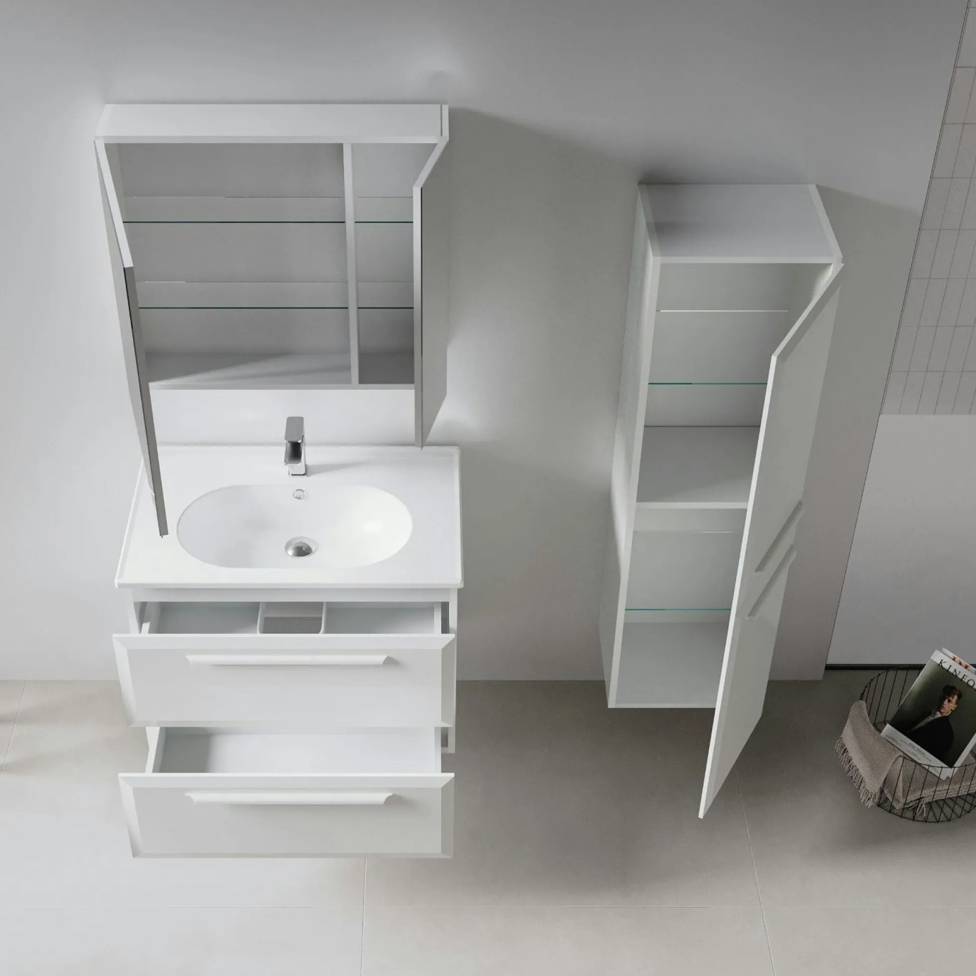 Meuble vasque suspendu 80 cm cachemire 2 tiroirs NEREE
