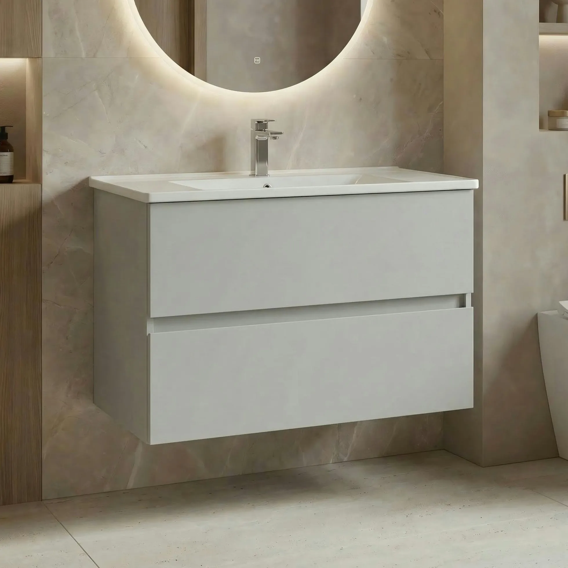 Meuble vasque suspendu 91 cm cachemire 2 tiroirs OCEA