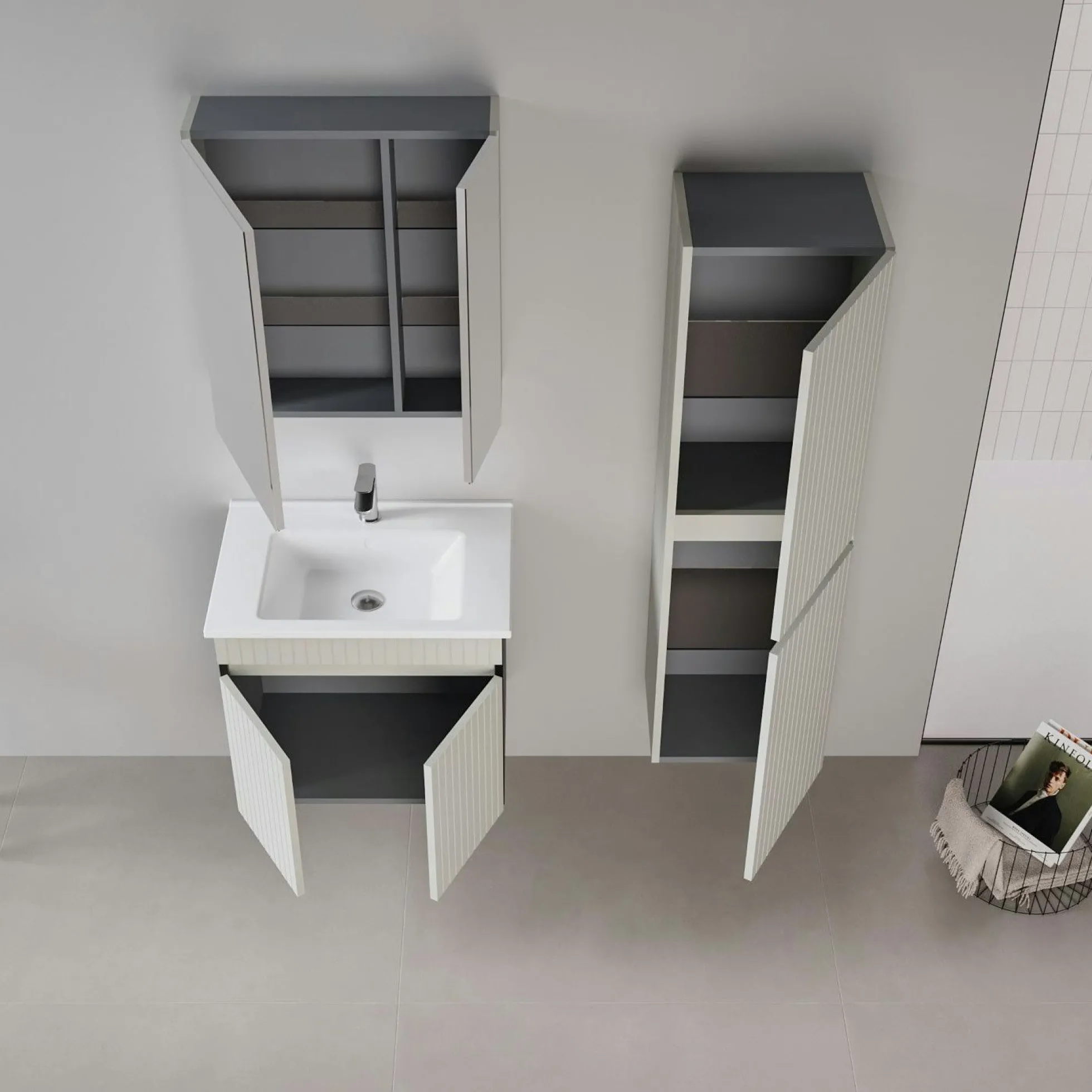Meuble vasque suspendu 65 cm cachemire 2 portes YARA
