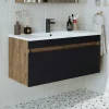 Meuble vasque suspendu 100 cm décor pin et gris 2 portes AQUO