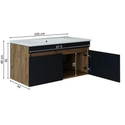 Meuble vasque suspendu 100 cm décor pin et gris 2 portes AQUO